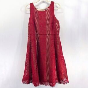 Anthropologie Red Lace Georgia Midi Dress Fit and Flare Sleeveless Size 12